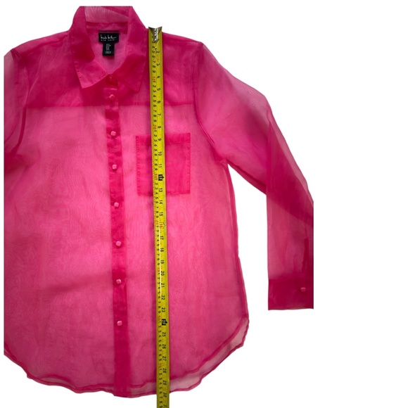 Nicole Miller NY Vibrant Fuchsia Pink Sheer Chiffon Organza Minimalist Chic M - Picture 6 of 10